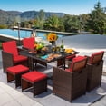 thumbnail image 5 of Homall 9 Pieces Outdoor Dining Sets Patio Rattan Conversation Set Space Saving Wicker Chairs with Glass Table,Red, 5 of 7