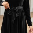 thumbnail image 5 of IDOPIP Fall Winter Velvet Dress for Women Long Sleeve Round Neck Maxi Dress with Belt Cocktail Gown, 5 of 8