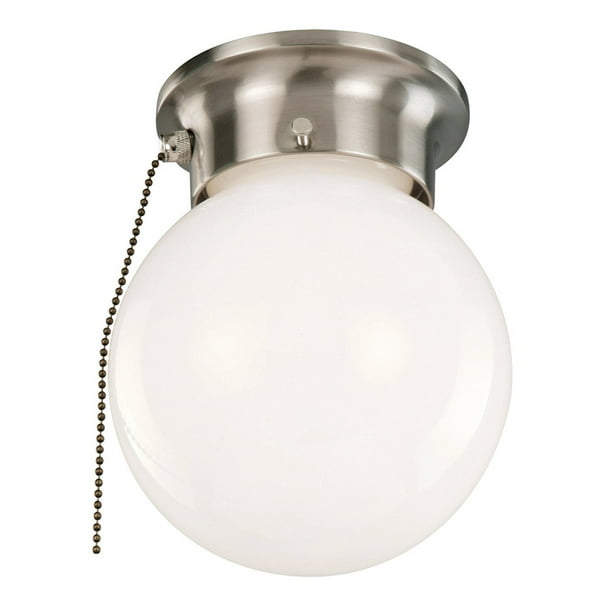 Design House 1 Light Satin Nickel Ceiling With Opal Glass And Pull Chain Com Light Satin Nickel Ceiling, Mini Pendant Light With Pull Chain