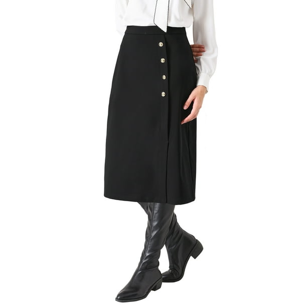 Falda Lápiz para Mujeres INSPIRE CHIC con Cintura Elástica Alta y Decoración de Botón, Faldas Midi XL Negra