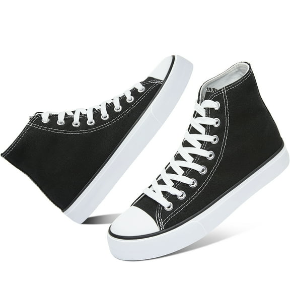AOMAIS Womens High Top Canvas Sneakers Lace Up Mid Top Canvas Shoes Comfortable Non Slip Walking Shoes Casual Tennis Shoes for Women(Black US11)