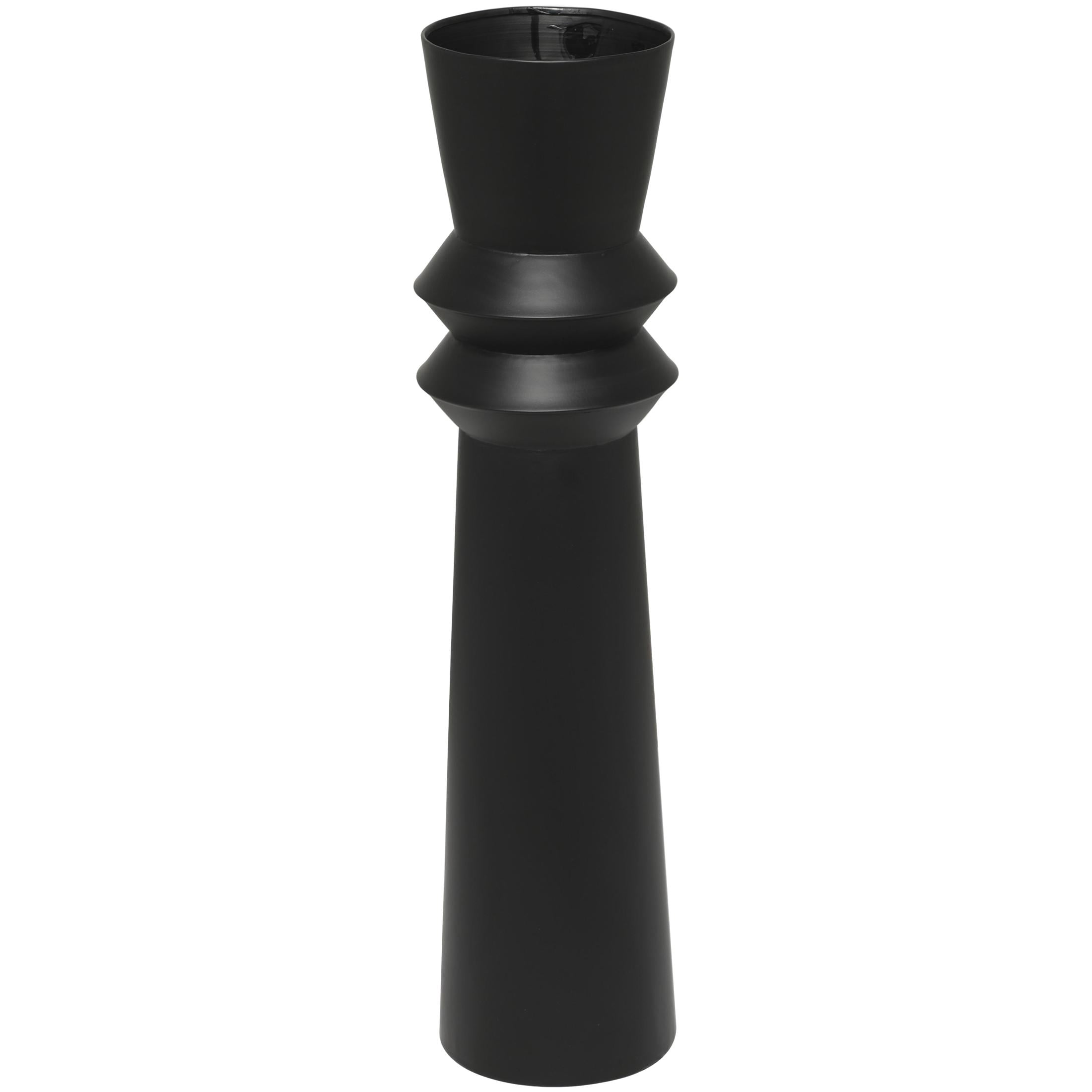 DecMode 32" Tall Art Deco Fluted Floor Black Metal Vase