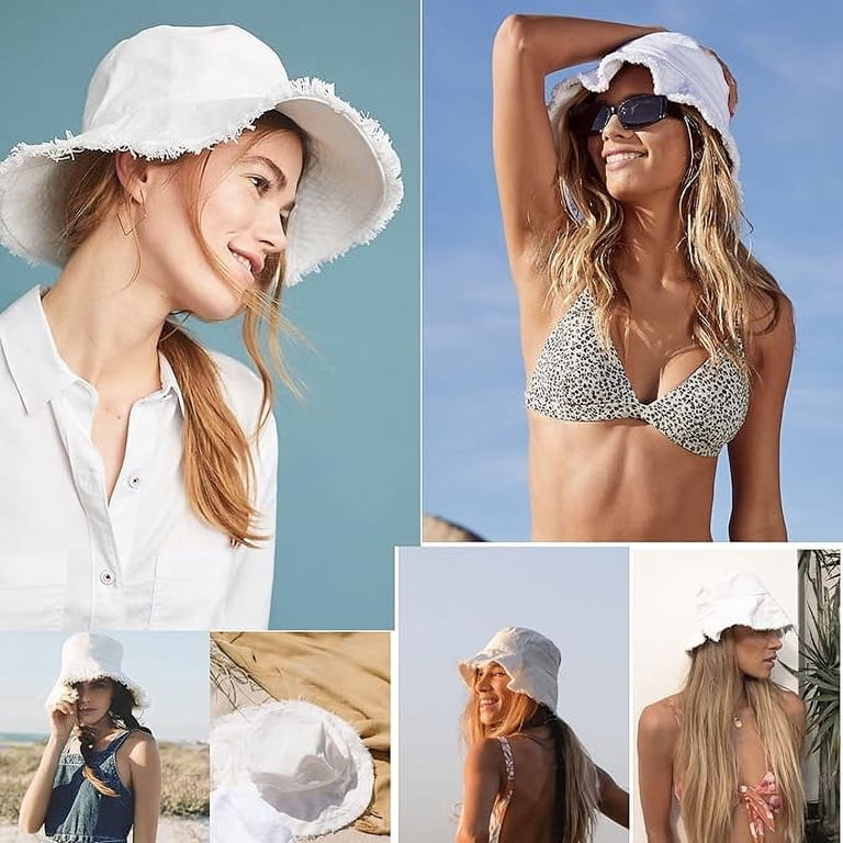 Frayed Bucket Hat 100% Cotton Wide Brim Summer Beach Outdoor Headwear CHOK.LIDS Frayed Bucket Hats for Women Men Unisex Trendy  main image 2