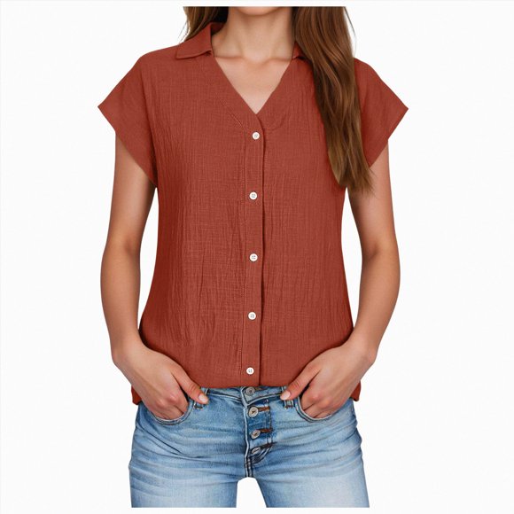 Ymyiu Blouses pour Femmes Tendance Chemises Décontractées à Boutons pour Femmes Blouses à Manches Courtes Hauts d'Été Unis Taille P(Orange, P)