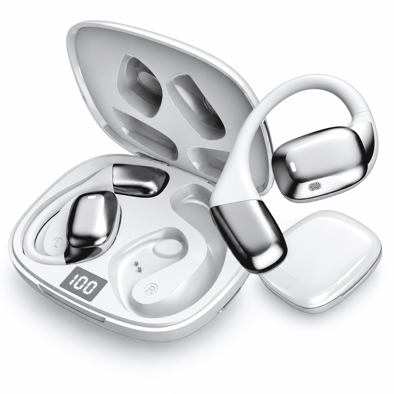 Open Ear Wireless Earbuds, Bluetooth Sports Ear Hook Headphones with 13mm Sound, Clear Calls, Music, IPX5 Waterproof, 50H Battery for Running, Workout, Commuting, Travel & Translation