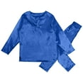 thumbnail image 5 of HNMKIU Satin Silk O-Neck with Button Pajamas Set Two-Piece Christmas Pajamas for Family Long Sleeve Sleepwear Loungewear Nightwear Pants for Kids Blue,Kids_160, 5 of 8
