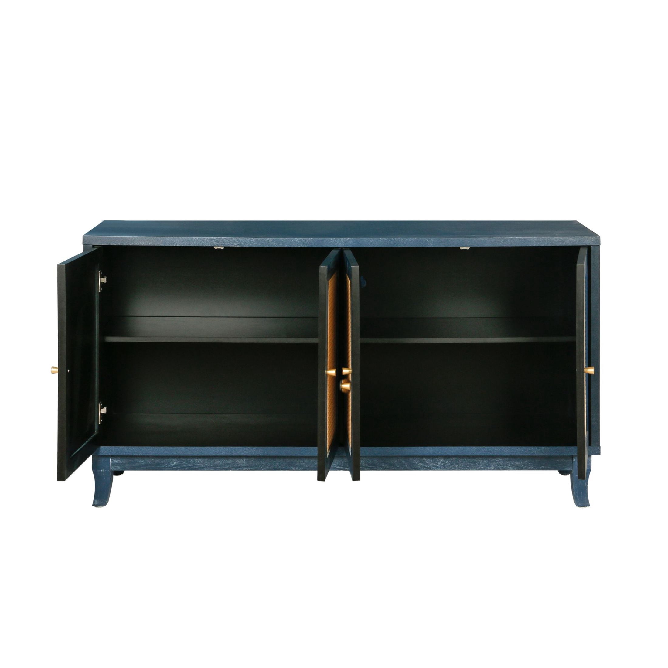 Noble House Handcrafted Rattan Sideboard Buffet Cabinet with 4 Doors and Adjustable Shelves, Modern Accent Storage Console, Antique Navy Blue