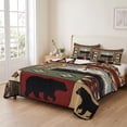 thumbnail image 2 of Quilts Queen Size Bedding Set, Lodge Bear Cabin Lightweight Quilted Comforter, Vintage Brown Buffalo Plaid Boho Soft Reversible Bedspread Coverlet with Pillow Covers for All Season, 90" x 96", 2 of 9