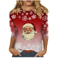 thumbnail image 3 of VKOYWKM Fall Tops for Women Christmas Shirts 3/4 Length Sleeve Womens Tops Christmas Santa Graphic T Shirts Casual Crew Neck Funny Family Party Tunic Top, 3 of 7
