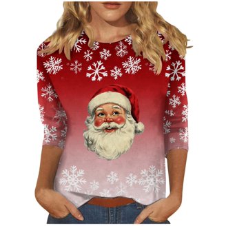 Cute Christmas Sweatshirt For Women - Long Sleeve Graphic Crewneck With Snowflake Print & Stripes, Xmas Pullover