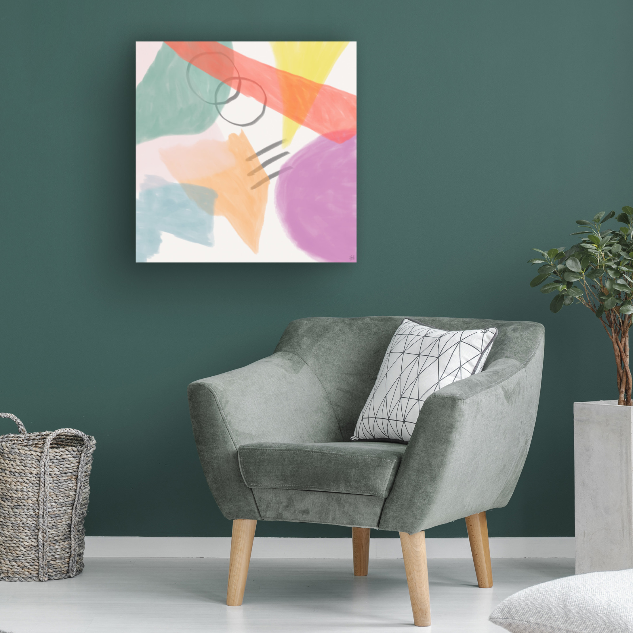 Canvas Wall Art - Line and Brush 'Watercolor Shapes 2' Wall Art for Living Room, Bedroom, or Office Décor by Trademark Fine Art - 18 x 18 Inches