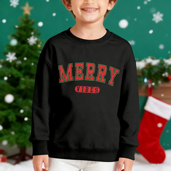 Girls Sweatshirt Boys Christmas Letter Crew Neck Hoodless Sweatshirt Long Sleeve Pullover Black 5-6 Years