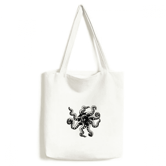 Marine Life Octopus Black Illustration Tote Canvas Bag Shopping Satchel Casual Handbag