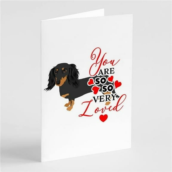 Dachshund Black and Tan #2 so Loved Greeting Cards and Envelopes Pack of 8 7 in x 5 in