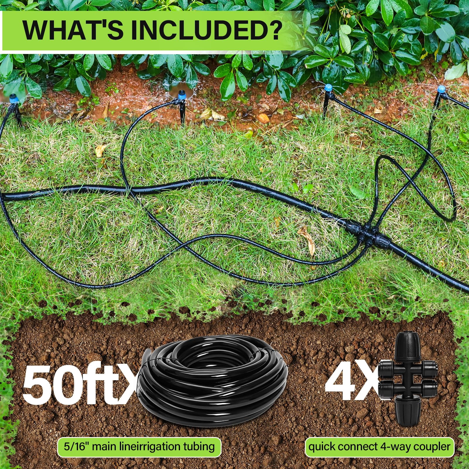 Drip Irrigation System 230FT/247FT – Quick Connect Garden Watering Kit with Adjustable Drip Emitters, 1/4” & 5/16” Tubing for Raised Beds Greenhouse Lawn Automatic Timer Compatible