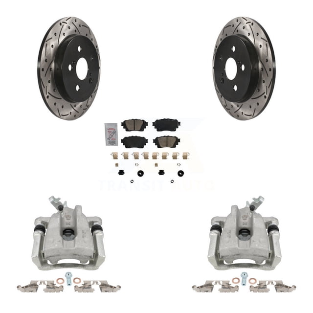 Transit Auto Rear Disc Brake Coated Caliper Drilled Slotted Rotors and Ceramic Pads Kit for Car 2019 Toyota Corolla XSE SE with 1.8L with Electric Parking KCD-101688N