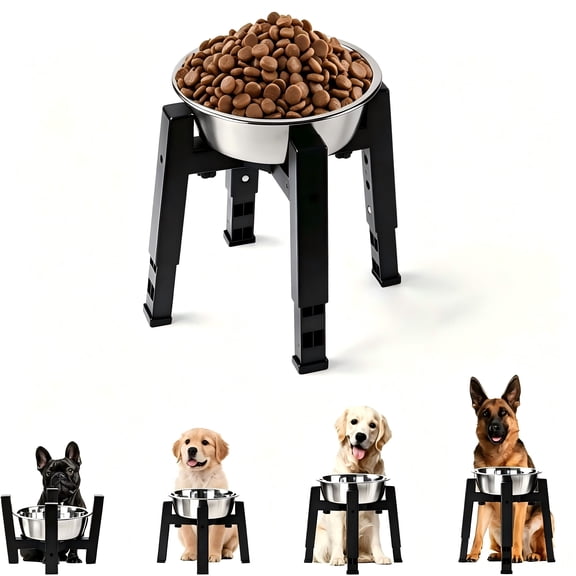 Marchul Adjustable Raised Dog Bowl Stand with Stainless Steel Food Bowl for All Size Breed
