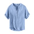 thumbnail image 3 of Mens Linen Shirts Casual 3/4 Sleeve T-Shirts Button down Shirt Regular-Fit Henley T-Shirt Summer Lightweight Beach Vacation Tops Light Blue 5Xl, 3 of 5
