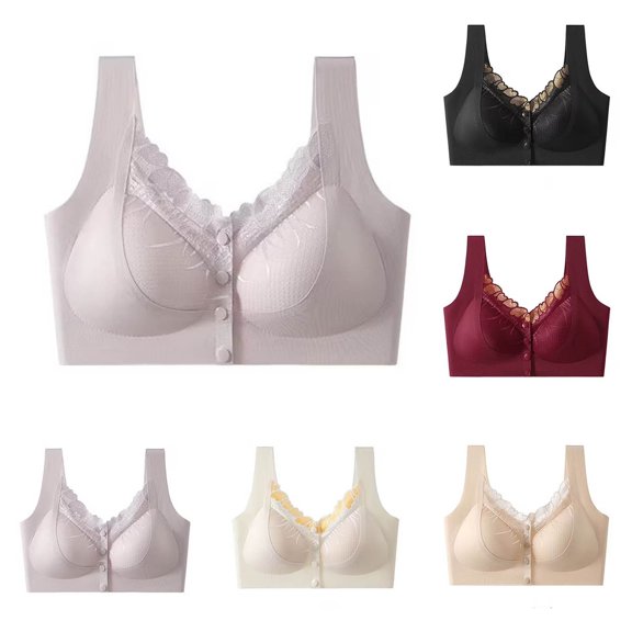 Women Plus Size Wireless Bra, Front Closure, Fixed Cups, Gathered Support, Seamless Beauty Back Comfort Daily Underwear Purple-A XL(XL)