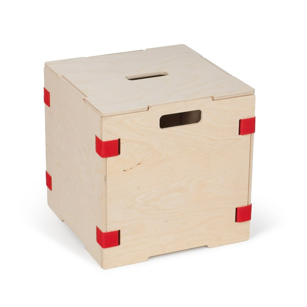 Stackable Wood Cube Storage Boxes Red 1 Box with Lid