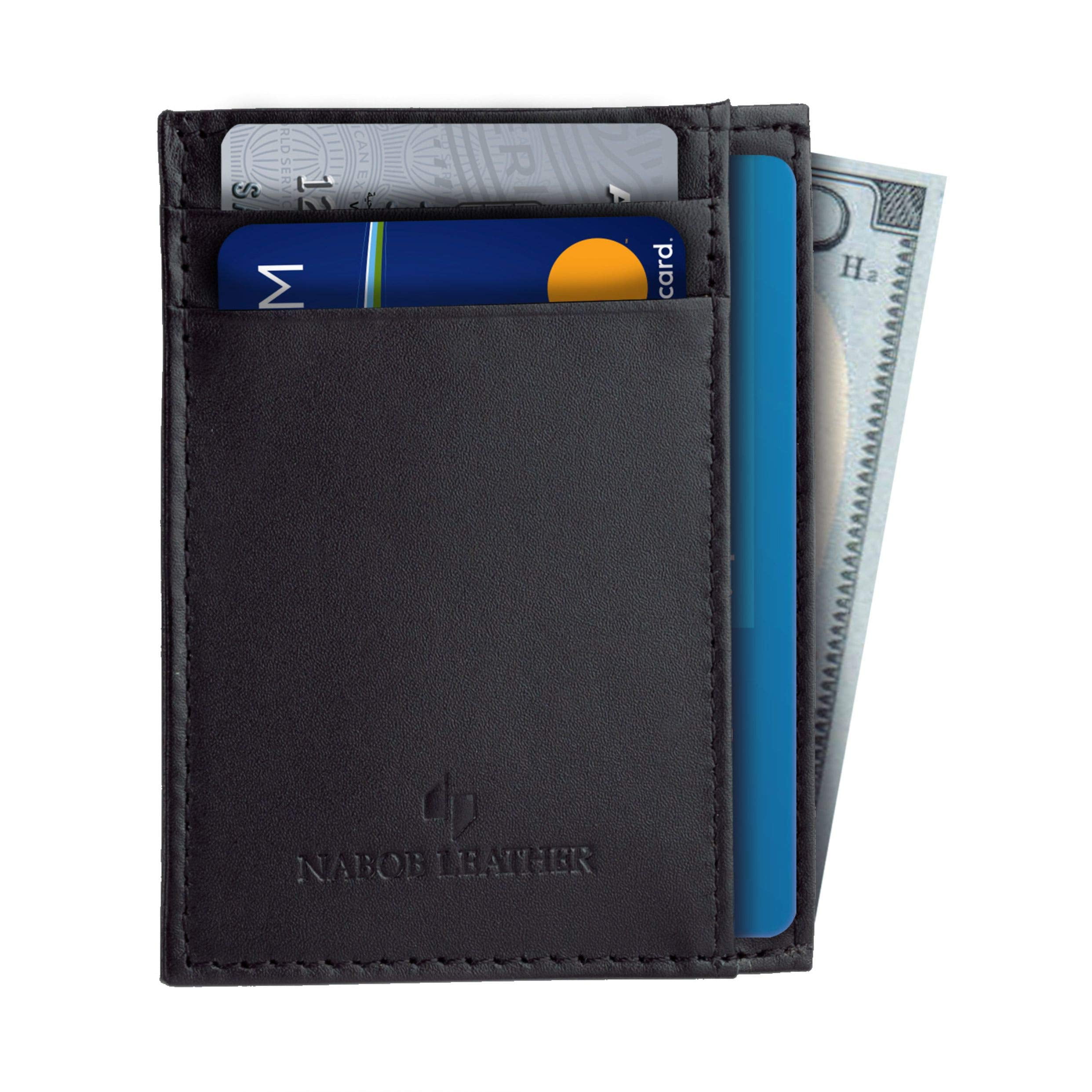 NEXTKIN Snap Button Leather RFID Blocking Minimalist Bifold Card Wallet,  Black