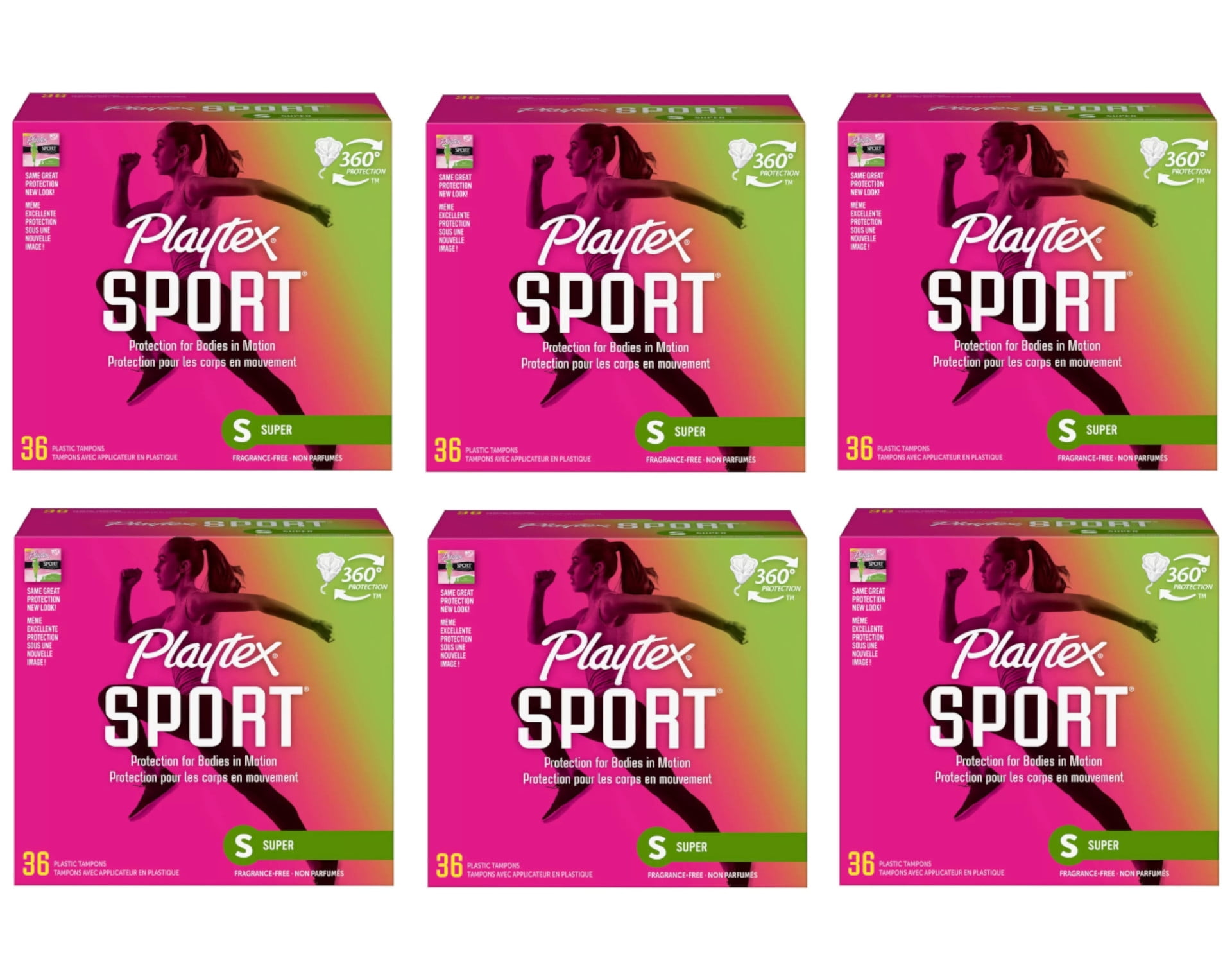 Playtex Sport Tampons Super Absorbency Unscented, 36 Count Pack of 6