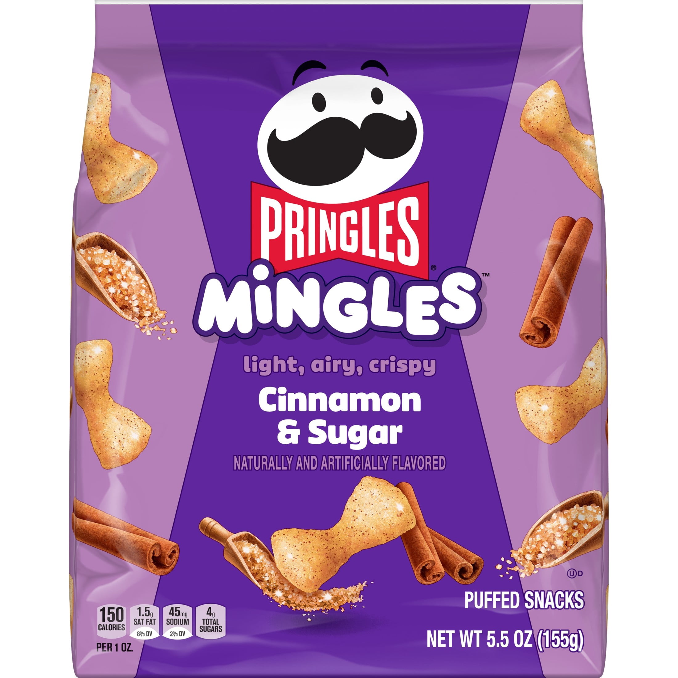 (4 pack) Pringles Mingles Cinnamon and Sugar Puffed Snacks, Sweet Snacks, 5.5 oz