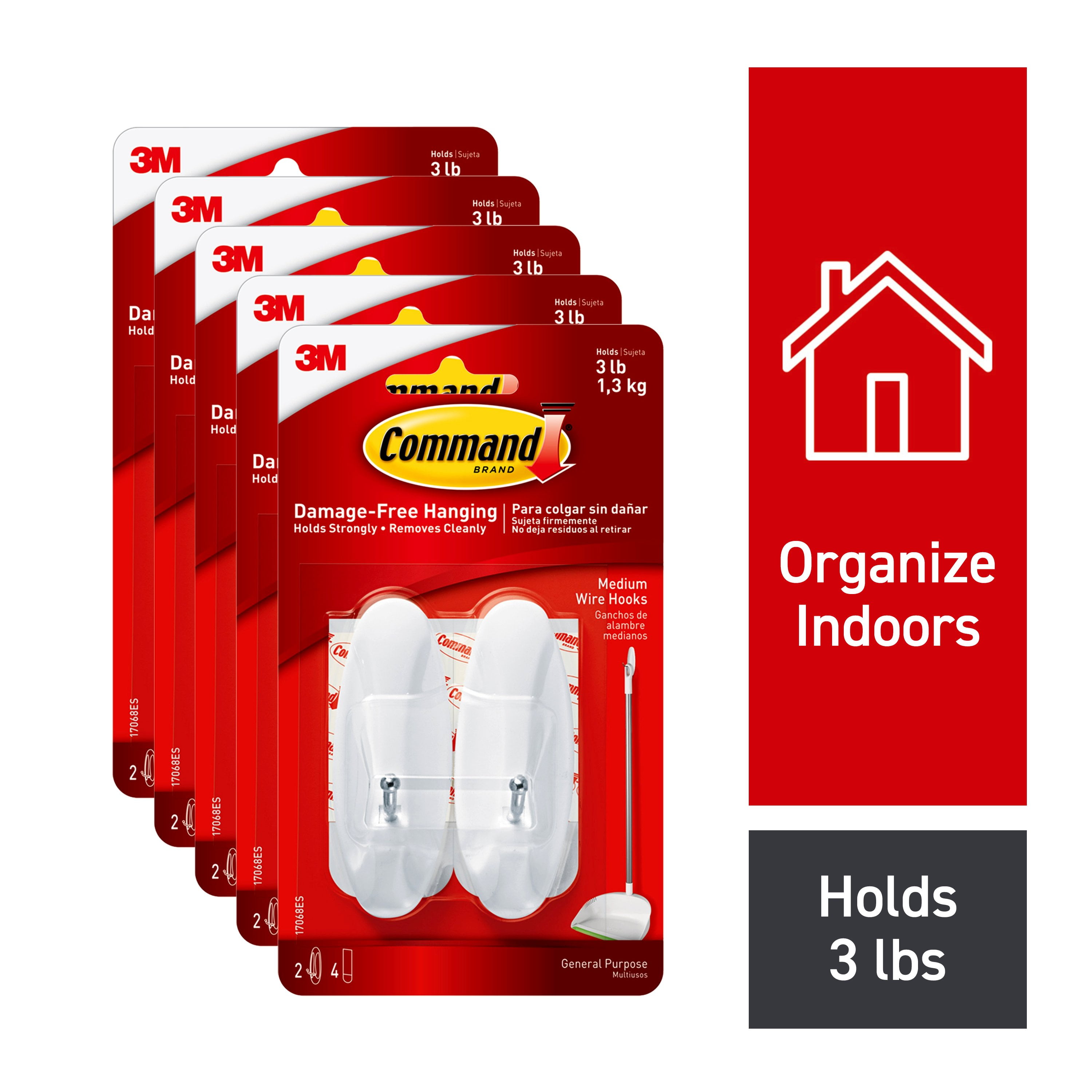 Command Wire Hooks, Medium, White, 10 Hooks, 20 Strips