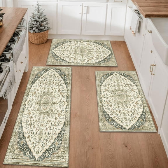 Farmhouse Kitchen Rugs Set 3 Piece, Boho Kitchen Mats for Floor, Non-Slip Kitchen Rug Waterproof Mats for Kitchen, Runner Rugs for Hallway Laundry Holiday Sink Decor