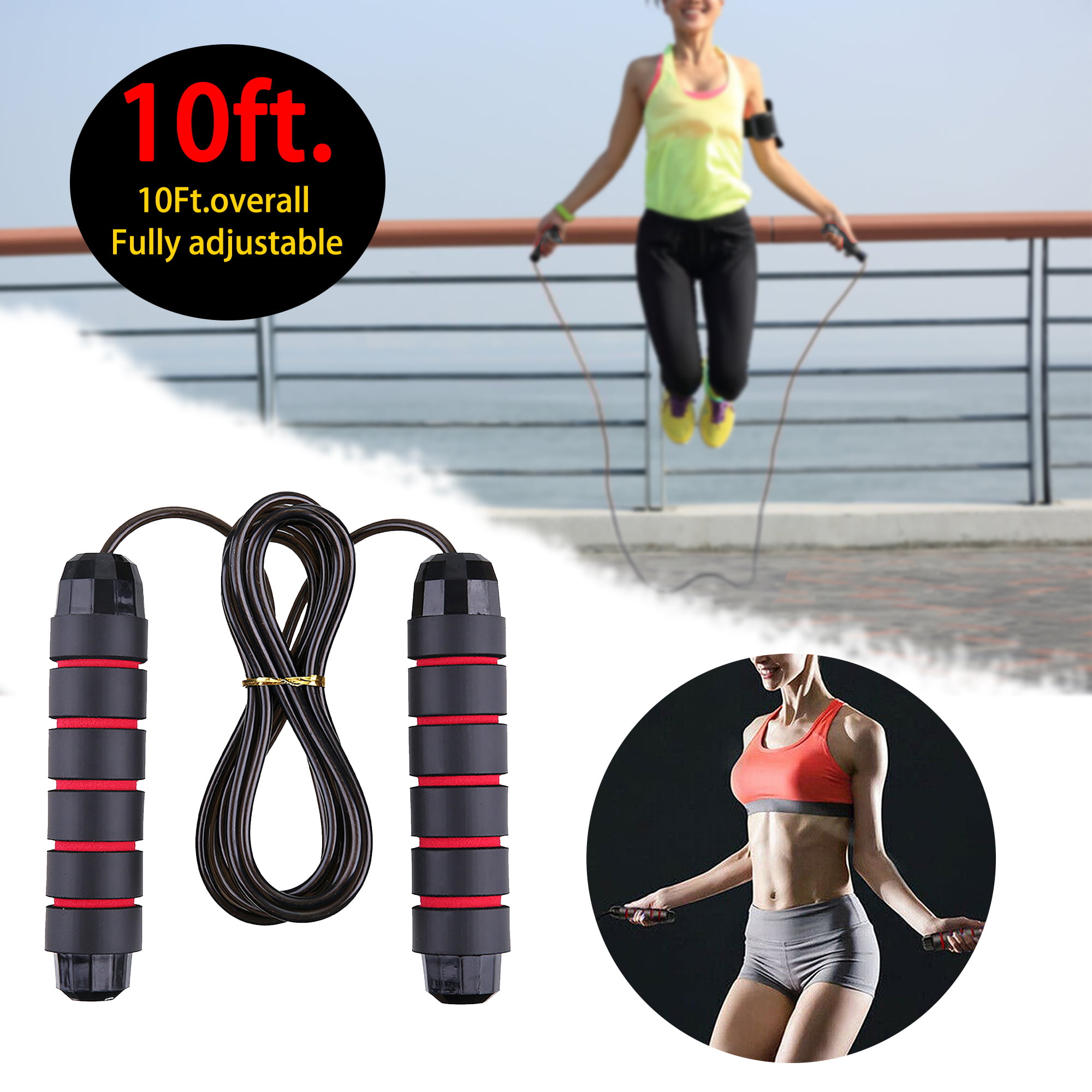 3m/10ft Adjustable Boxing Skipping Rope Gym Weighted Jump Speed Ropes Exercise 