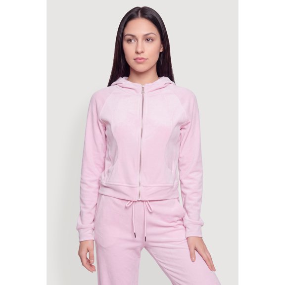 Women's Velour Zip Front Hooded Sweatshirt