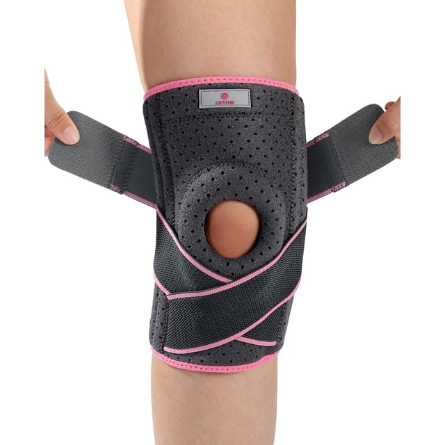Rodillera ajustable ABYON para hombre y mujer: Máximo soporte con estabilizadores laterales dobles y correas de compresión cruzadas para desgarro de menisco, ligamento cruzado anterior (LCA), ligament