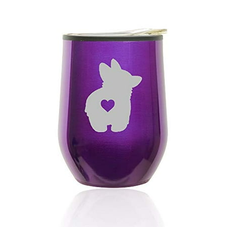 

Stemless Wine Tumbler Coffee Travel Mug Glass with Lid Corgi Butt (Royal Purple)