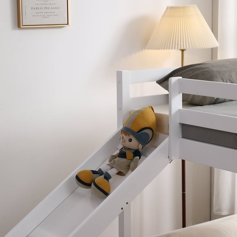 Ktaxon Kids Solid Wood Twin Bunk Bed with Slide, Guardrails