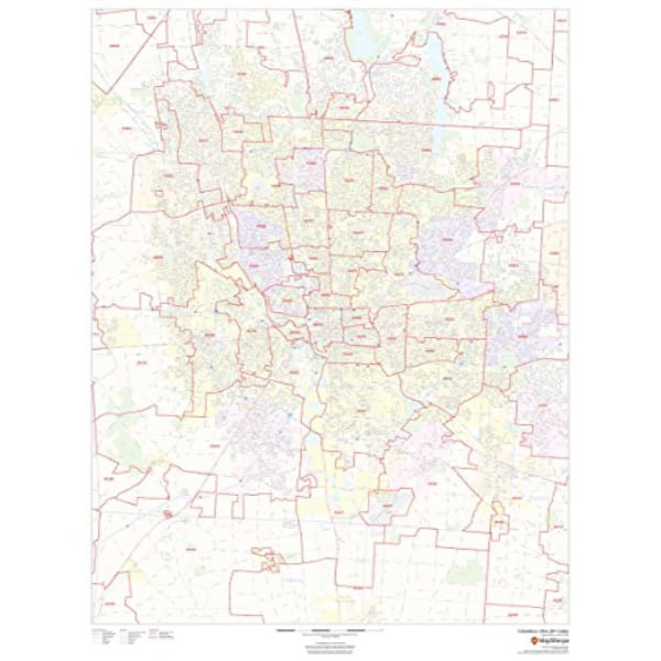 Columbus Ohio Zip Codes 36 X 48 Paper Wall Map