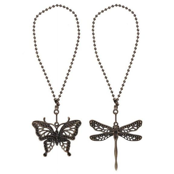 2 Pack Bronze Ceiling Fan Pull Chain Set,Lighting & Pendant Extender,Dragonfly and Butterfly