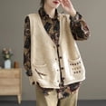 thumbnail image 1 of Women Vintage Embroidery Pockets Button Cardigan Sweater Vest Y2K Female Simple Casual V Neck Sleeveless Loose Knitted Waistcoat, 1 of 5