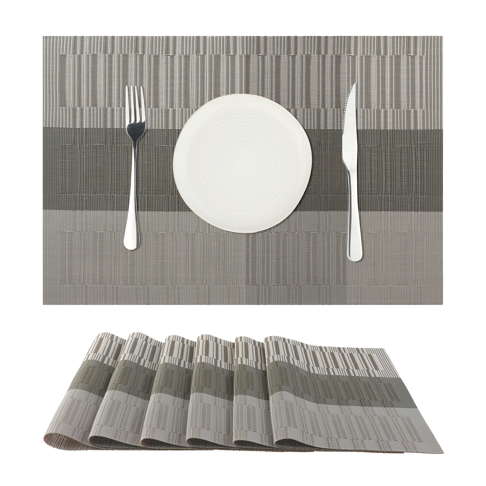 Unique Bargains Placemats Set of 6, Heat-Resistant Placemat, Polyvinyl Chloride Place Mats Dark Grey 18x12 inch