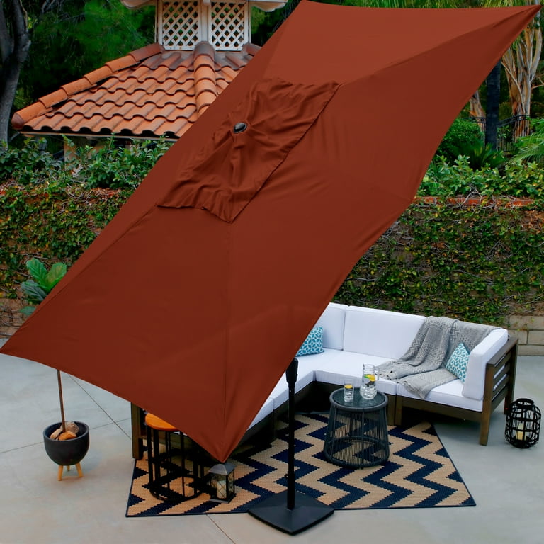 astella 10'x6' rectangle tilting patio umbrella 10 Feet 360 Tilt Aluminum Square without Weight Base use crank system makes it easy to raise and lower the canopy SimplyShade Catalina 10-foot Rectangle Push