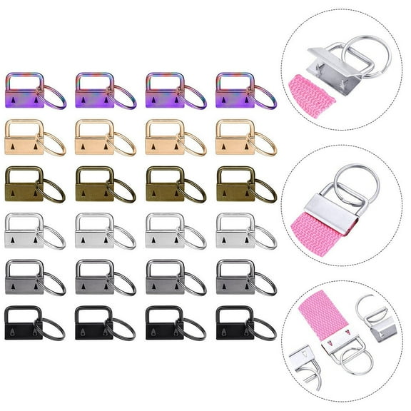 DINHEAROM 42Pcs Wristlet Keychain Fob Assorted Color Iron Diy Crafts Round Oval For Key Chains