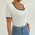 thumbnail image 6 of Besolor Womens Summer Tops Knit Lace Splicing Scoop Neck Basic Tee Casual Short Sleeve Slim Fitted Going out Shirts, 6 of 9