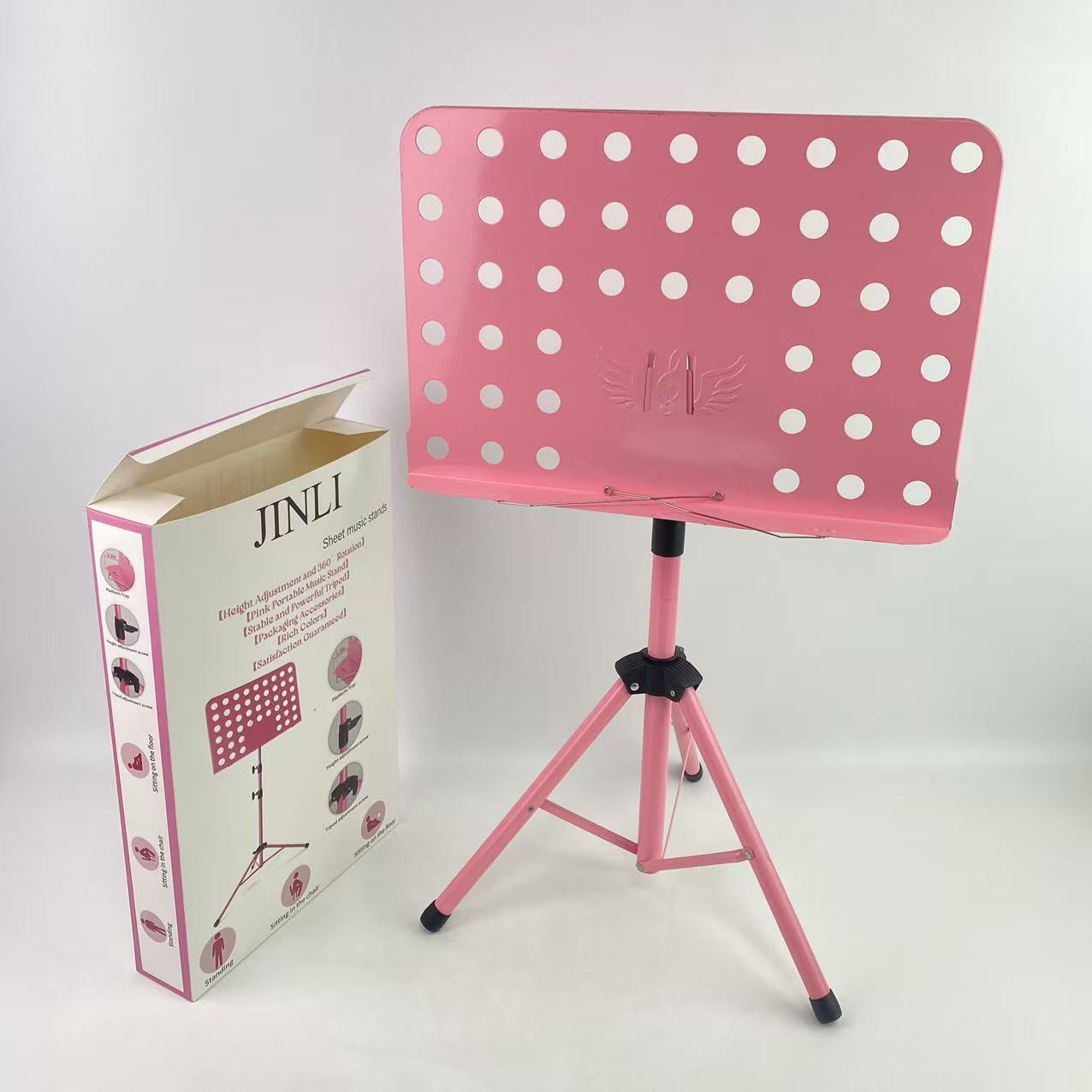 JINLI Sheet music stands ,Pink Music Stand, Portable Music Sheet Stand, Foldable and Height-Adjustable Music Stand with Bag, Sheet Music Clip, Light
