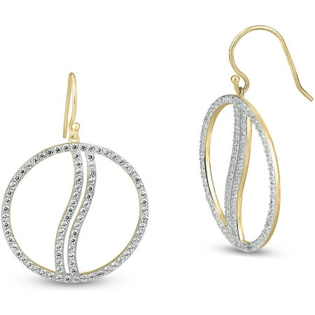White CZ Sterling Silver Rhodium- and Gold-Plated Circle Swirl Earrings
