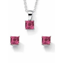 PalmBeach Jewelry Princess-Cut Simulated Birthstone Jewelry Set in .925 Sterling Silver