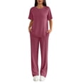 thumbnail image 3 of Ekouaer Lounge Sets for Women 2 Piece Matching Travel Outfits 2026 Loose Short Sleeve Top Wide Leg Pants Pockets, 3 of 6