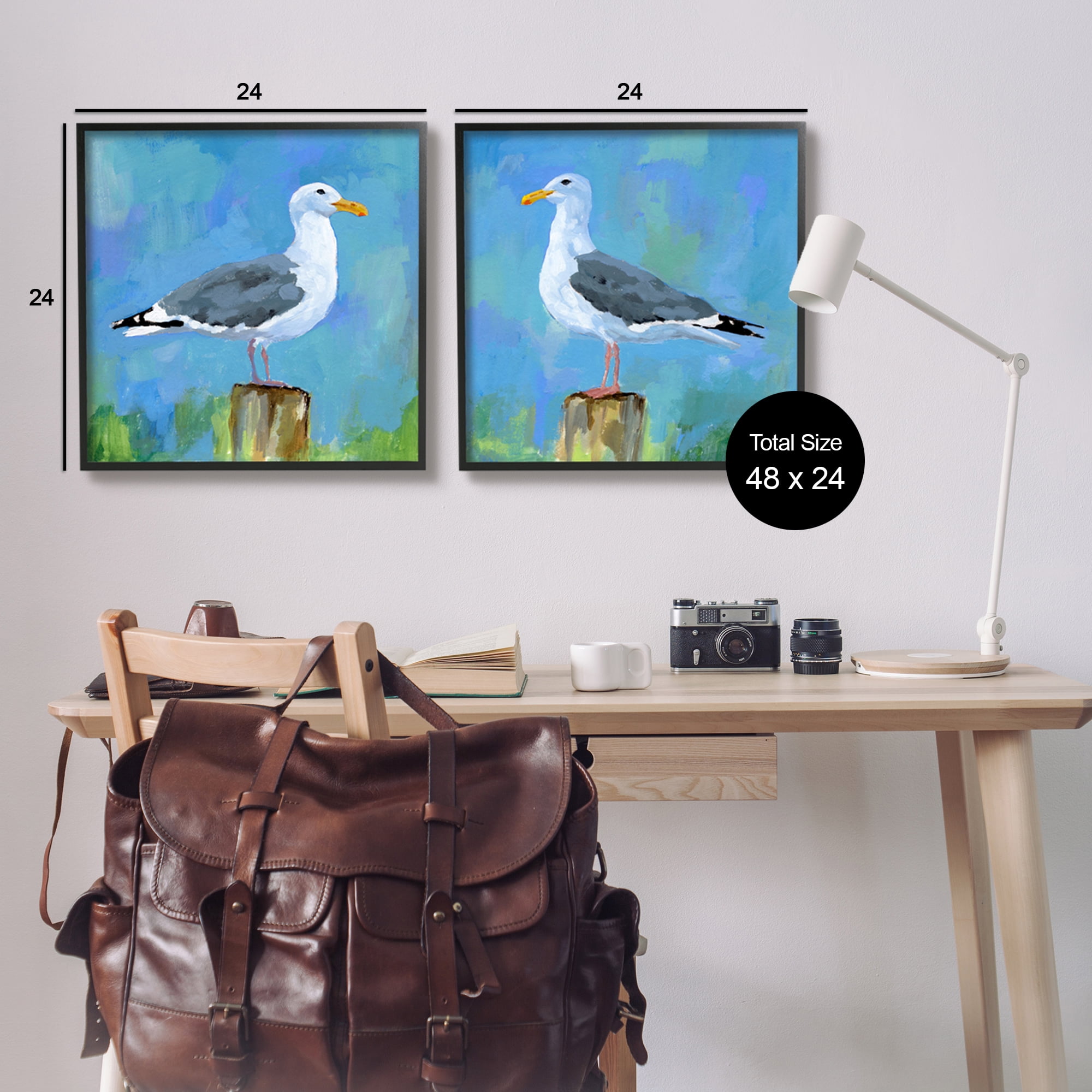 Stupell Industries Nautical Perched Seagulls Animals & Insects Painting Black Framed Art Print Wall Art, 24 x 24, Set of 2