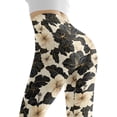 thumbnail image 5 of DISNIMO Flower Printed Yoga Leggings for Women High Waist, Yoga Pants Leggings with Tummy Control, Stretch Women's Workout Leggings for Yoga Gym, Beige and Black, L, 5 of 6