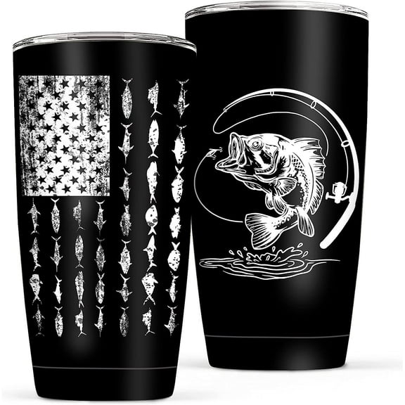 Tumbler for Men American Flag Patriotic Coffee Tumbler for Men Fishing Lover 20 oz Vacuum Insulated Stainless Steel Fishing Travel Mug Gifts for Him