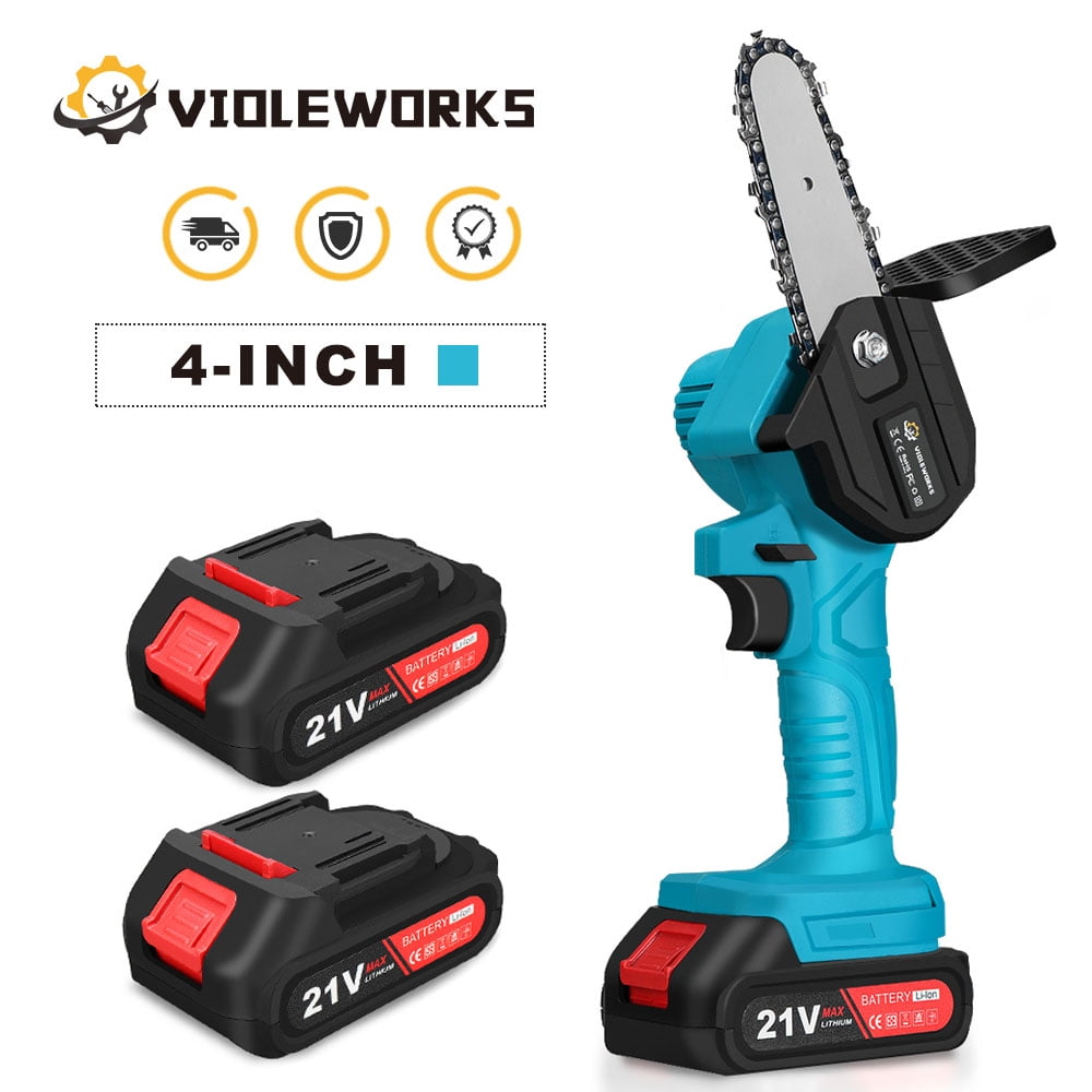 VIOLEWORKS 4" Mini Cordless Chainsaw with 2 Pack 1.3Ah Batteries, 21V