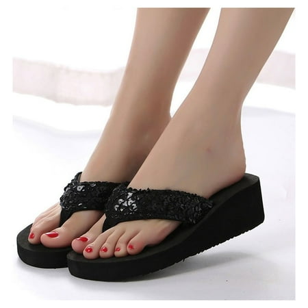 Mortilo Women s slipper Women s Summer Sequins Anti- Sandals Slipper Indoor & Outdoor Flip-flops womens shoes summer 36 Black